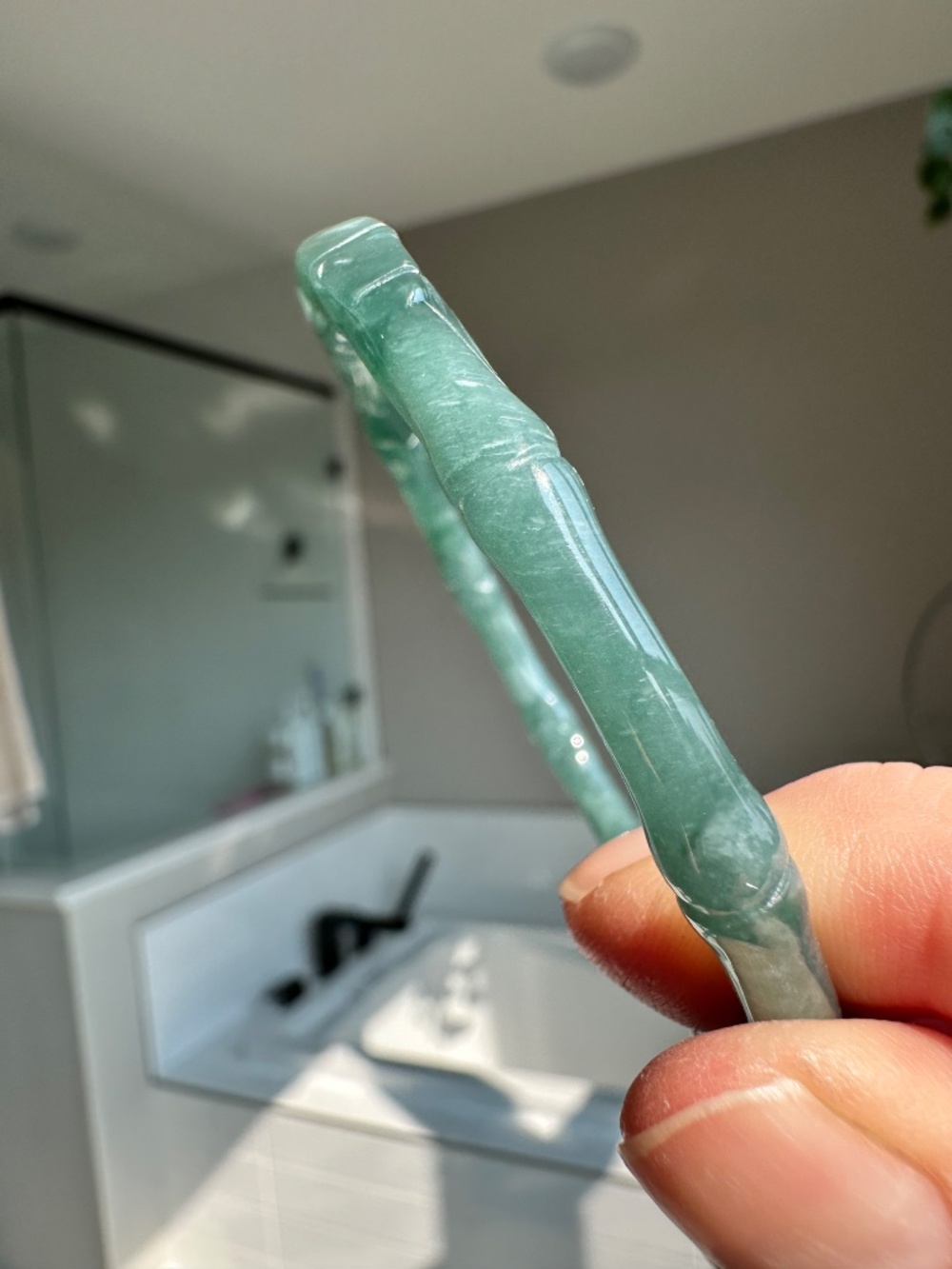 Certified Natural Grade A Guatemalan Blue Water Jadeite Dragon Bangle_Untreated - Picture 5 of 11